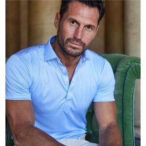 Collars & Co. Blue Houndstooth Semi-Spread Collar Polo Office Casual Sz M NWT